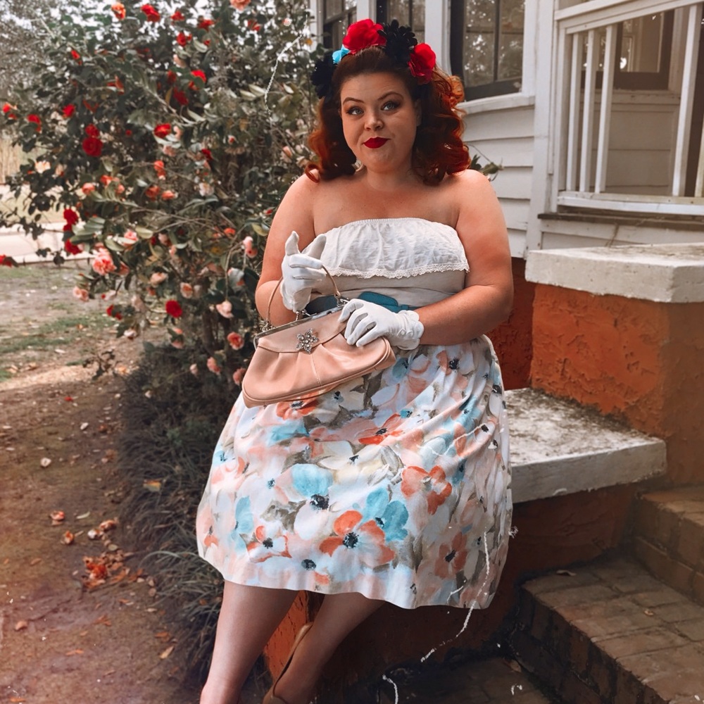 True Vintage Pastel Floral A-Line Midi Skirt 1X